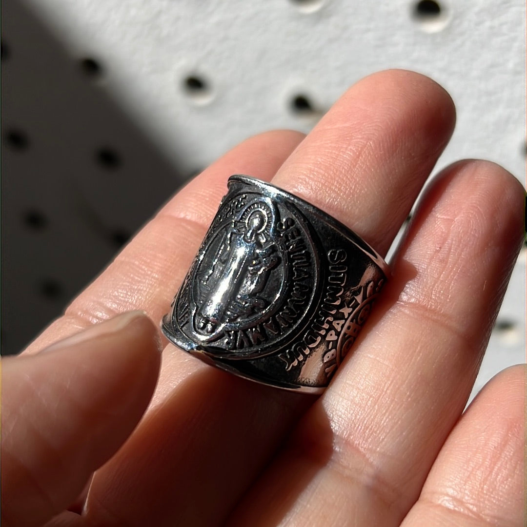 Silver St. Benedict Stainless Steel Ring