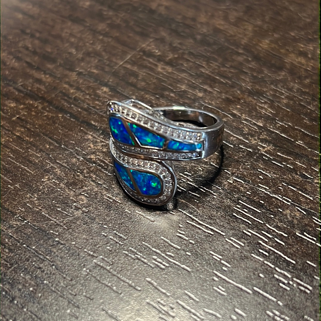 Cz Blue Opal Design Ring