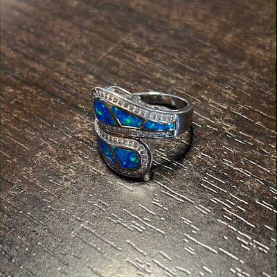 Cz Blue Opal Design Ring