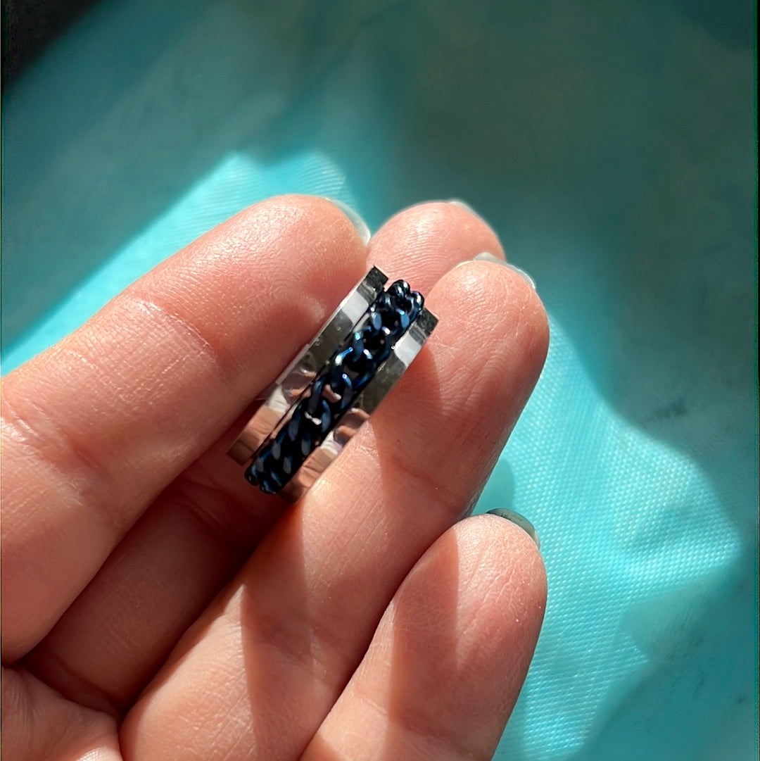 Blue Chain Silver Stainless Steel Ring