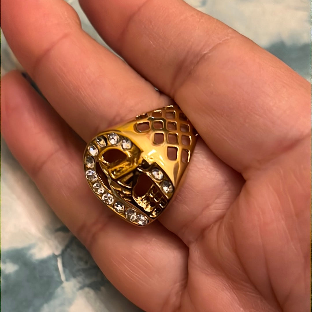 Gold Cz Horse Shoe Stainless Steel Ring