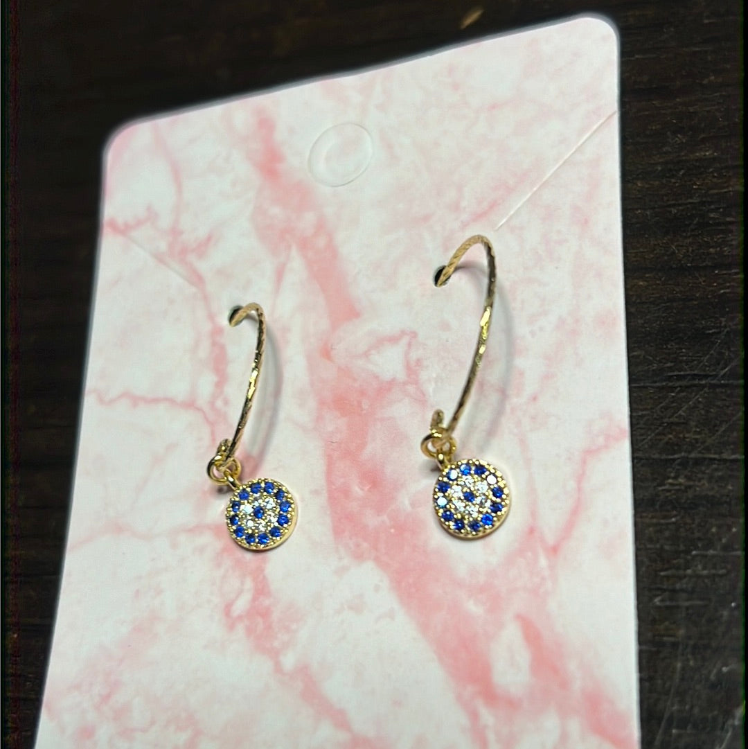 Cz Gold Blue Eye Insert Earrings