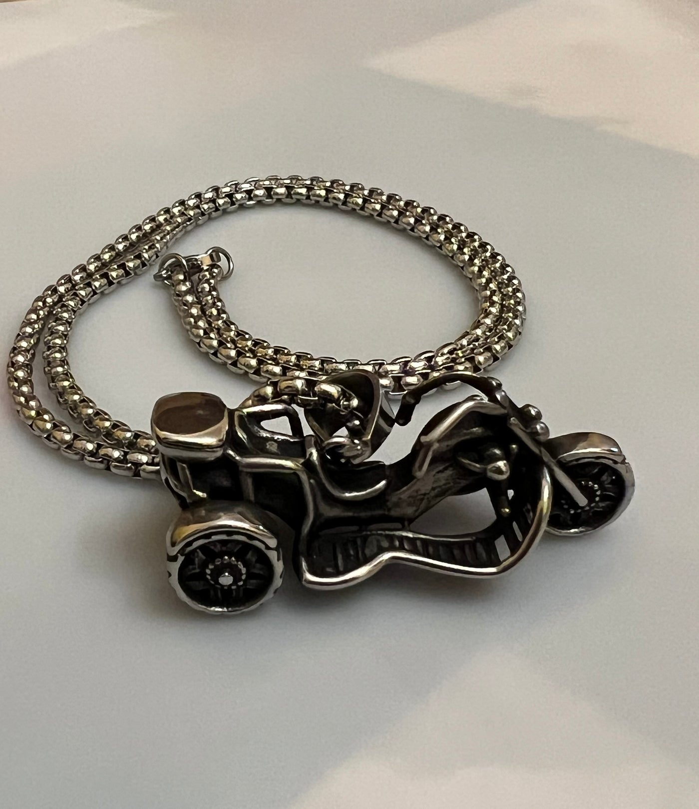 Motorcycle Bike Pendant Necklace in Stainless Steel