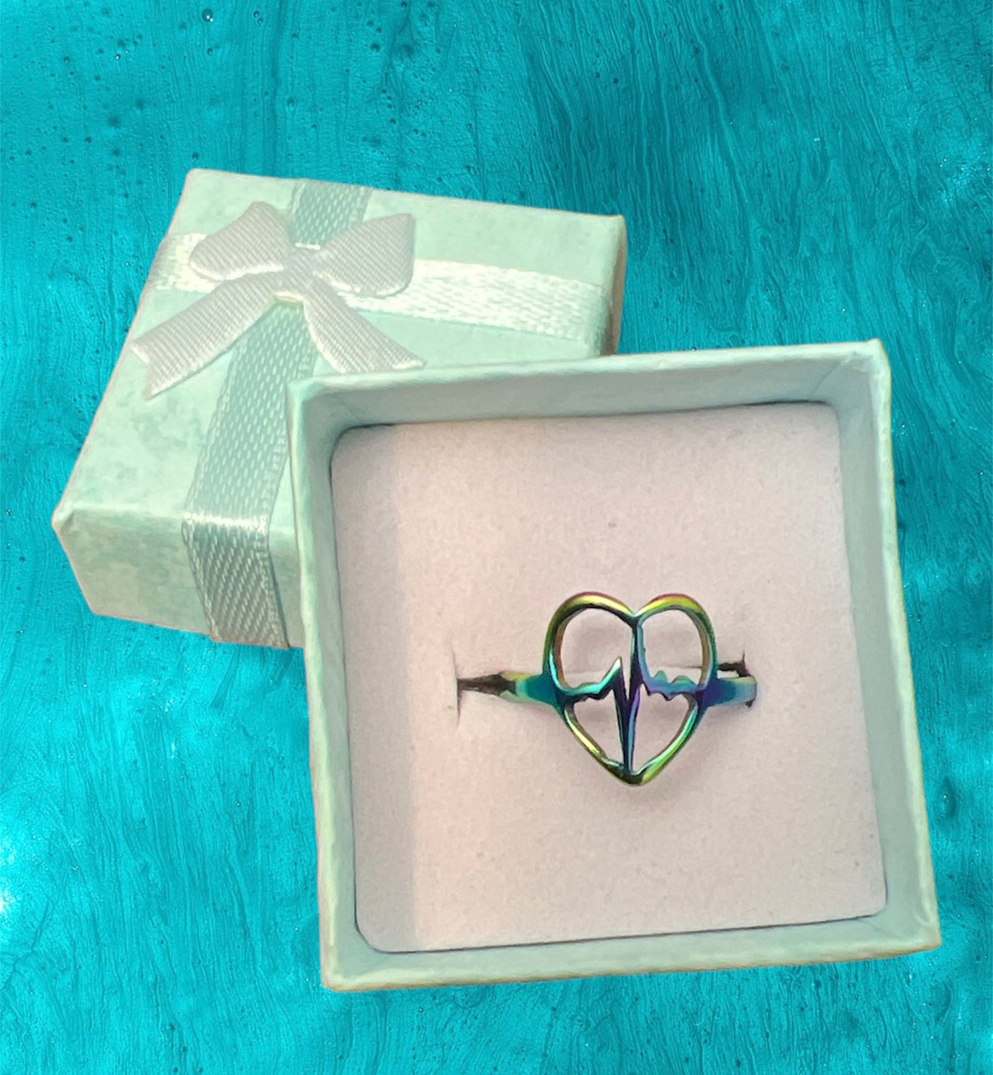 Multicolor Heart Beat Ring in Stainless Steel