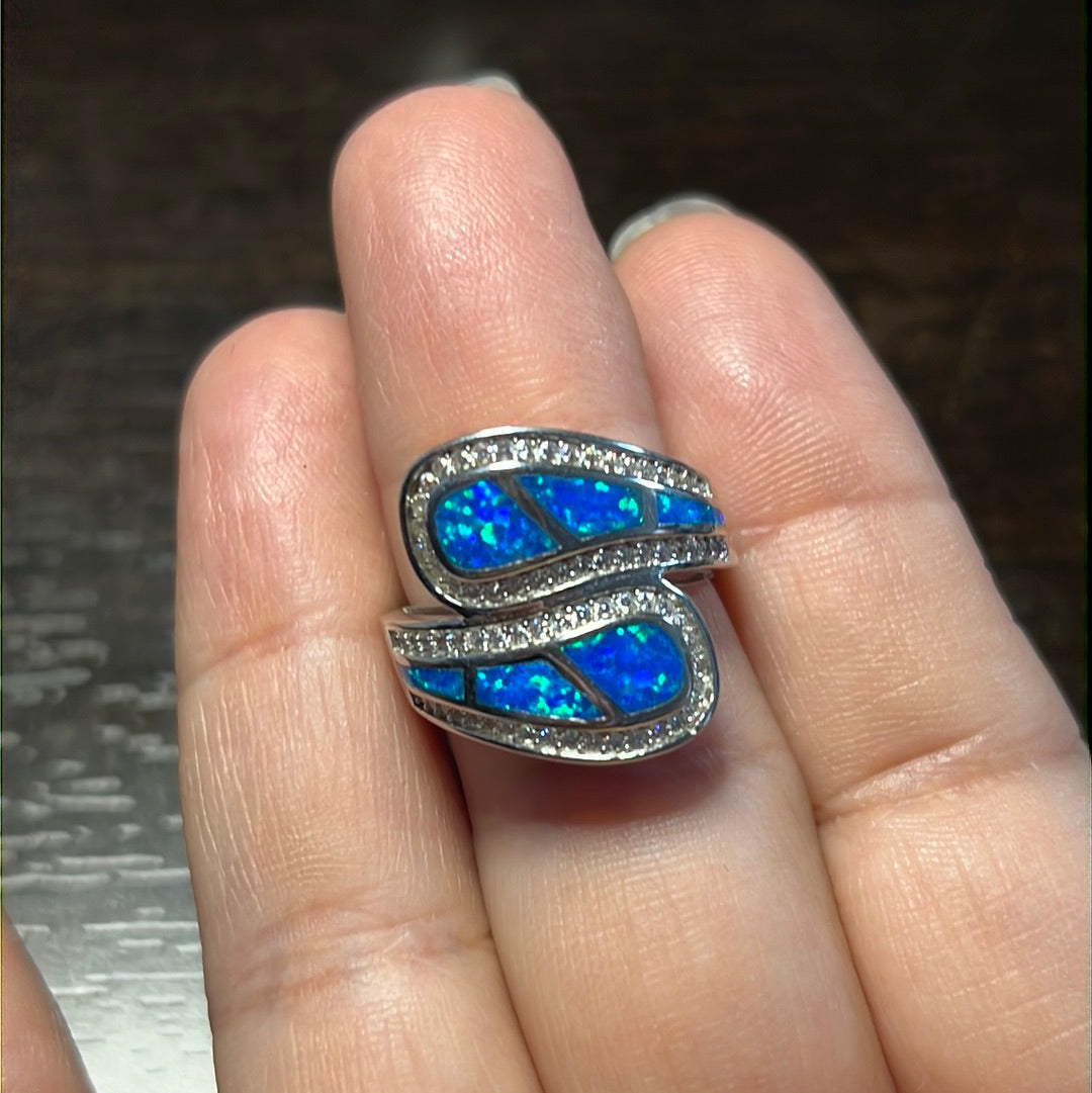 Cz Blue Opal Design Ring