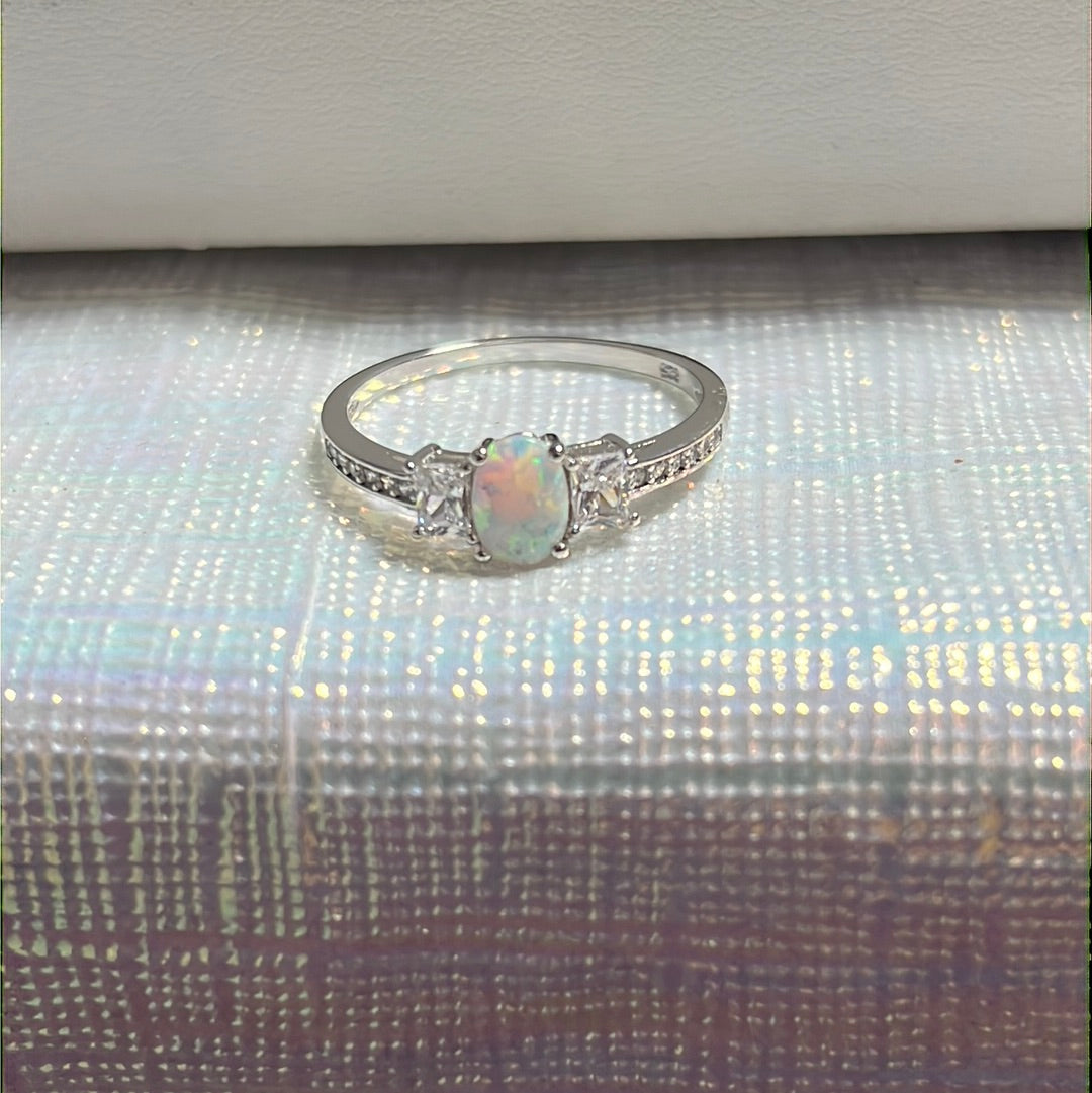Cz White Opal Ring