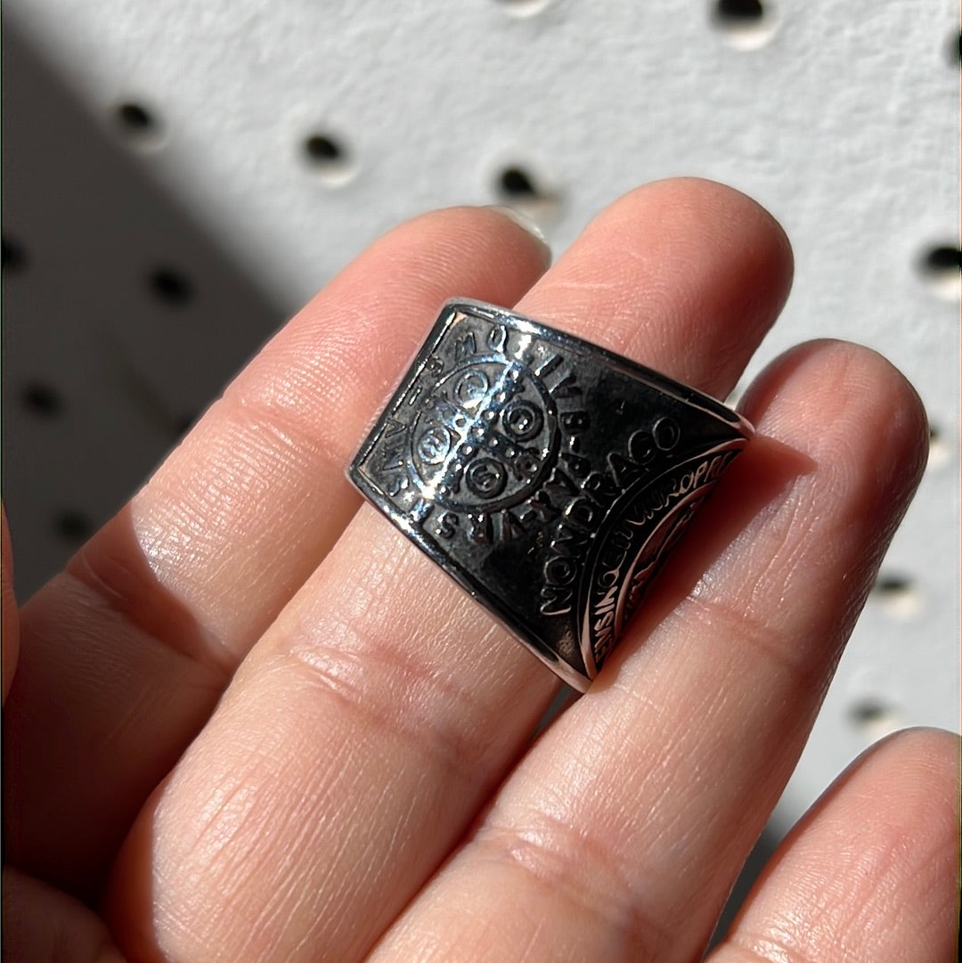 Silver St. Benedict Stainless Steel Ring