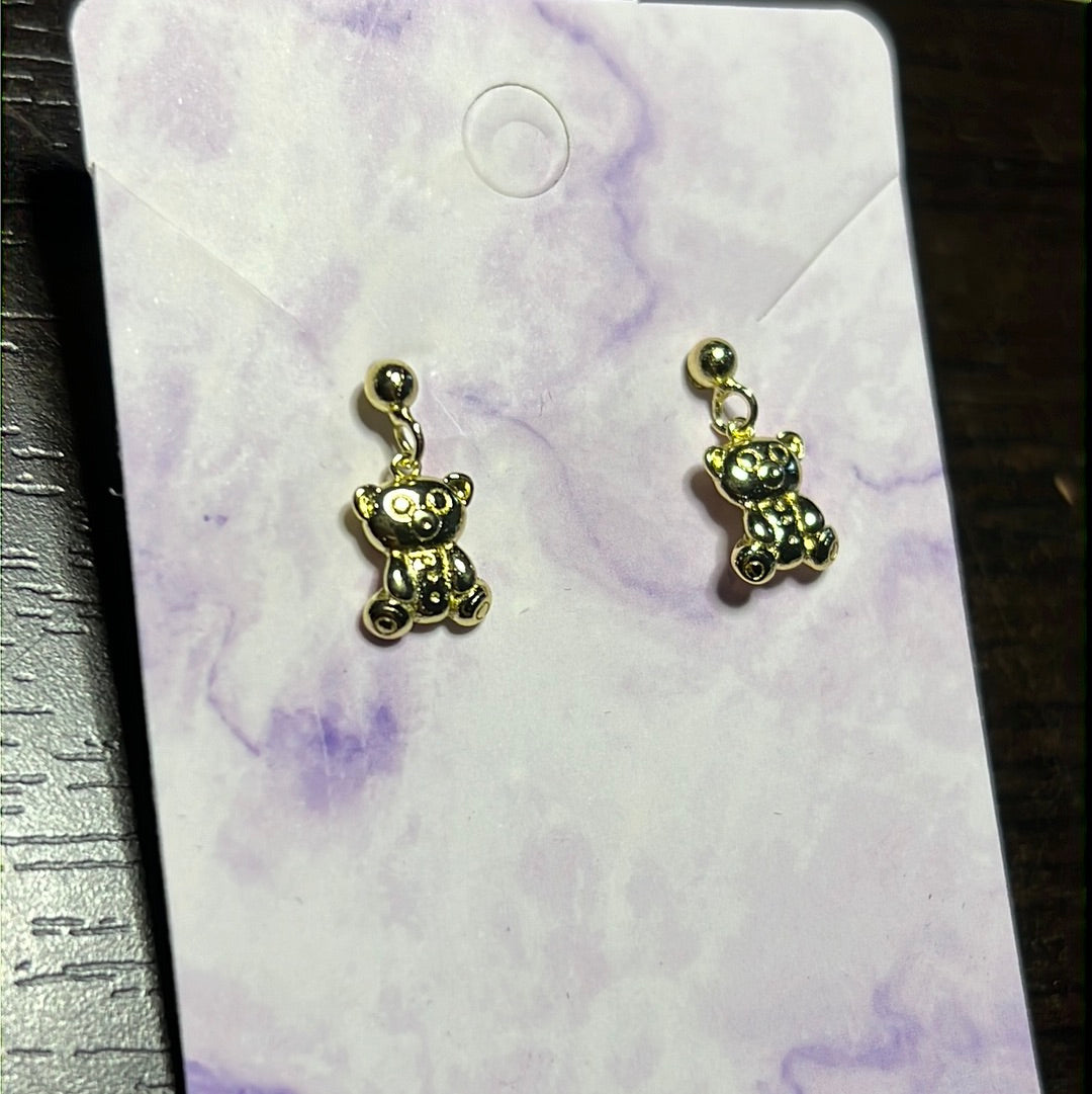 Gold Bear Dangle Earrings