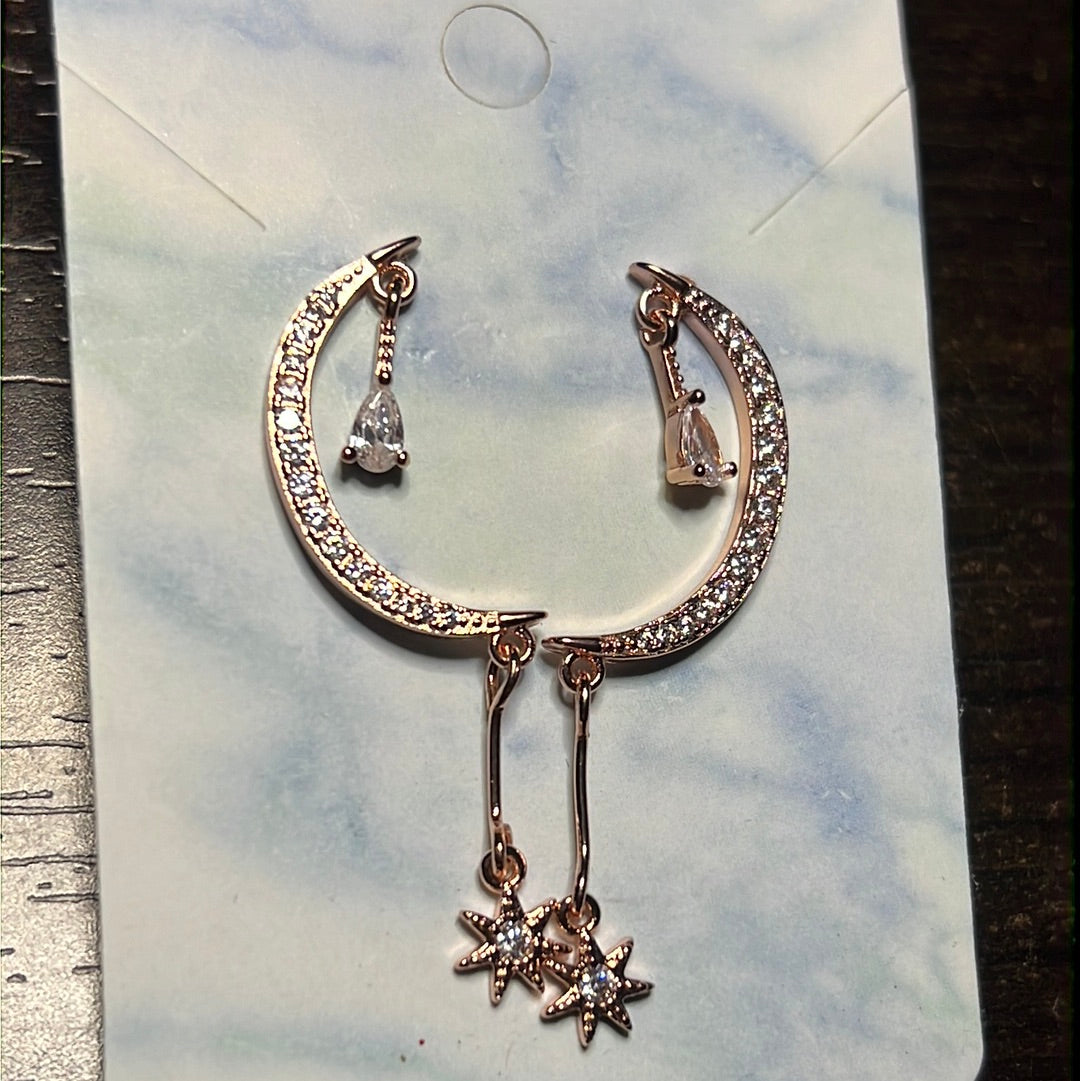 Rose Gold Cz Half Moon Stud Earrings