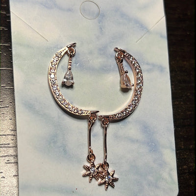 Rose Gold Cz Half Moon Stud Earrings