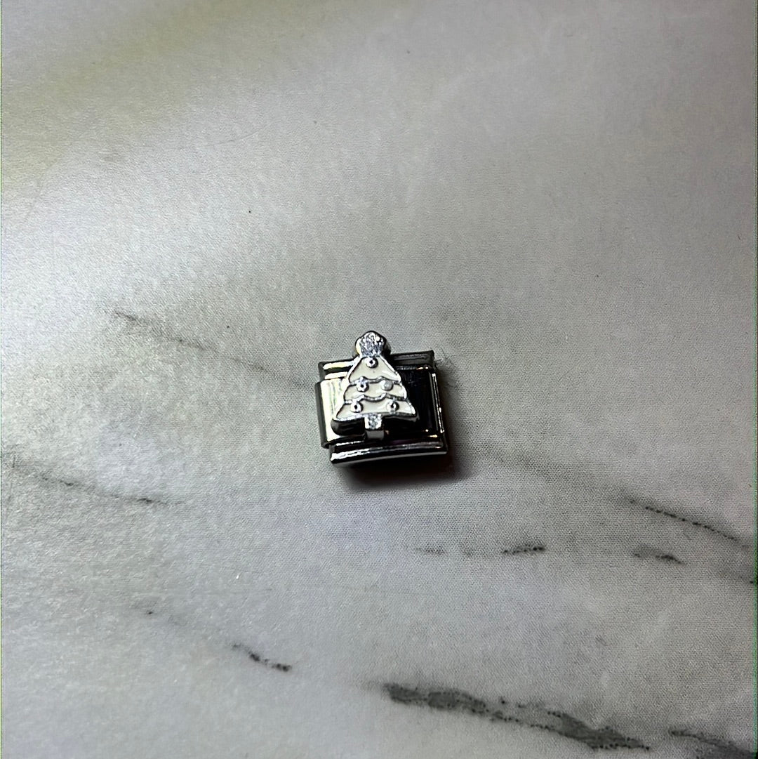 White Christmas Tree Italian Link Charm
