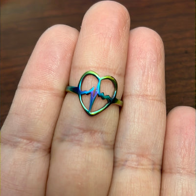 Multicolor Heart Beat Ring in Stainless Steel