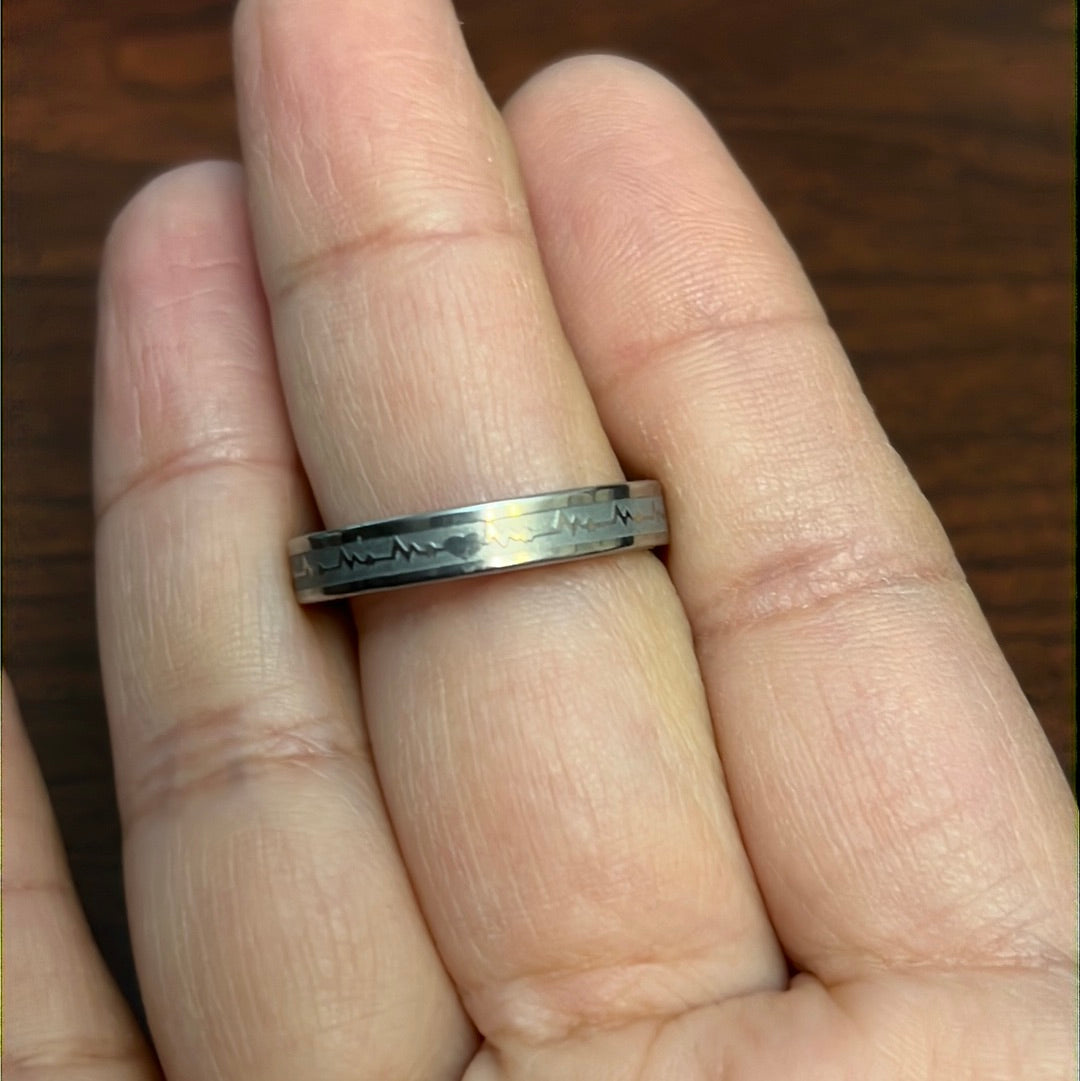 Heart Beat Band Ring in Stainless Steel
