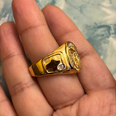 Jesús Christ Cz in Gold over Stainless Steel Ring