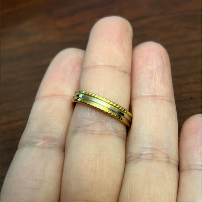 Gold & White Band Ring in Stainless Steel