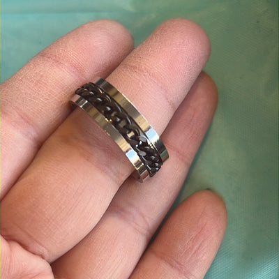 Black Chain Silver Stainless Steel Ring