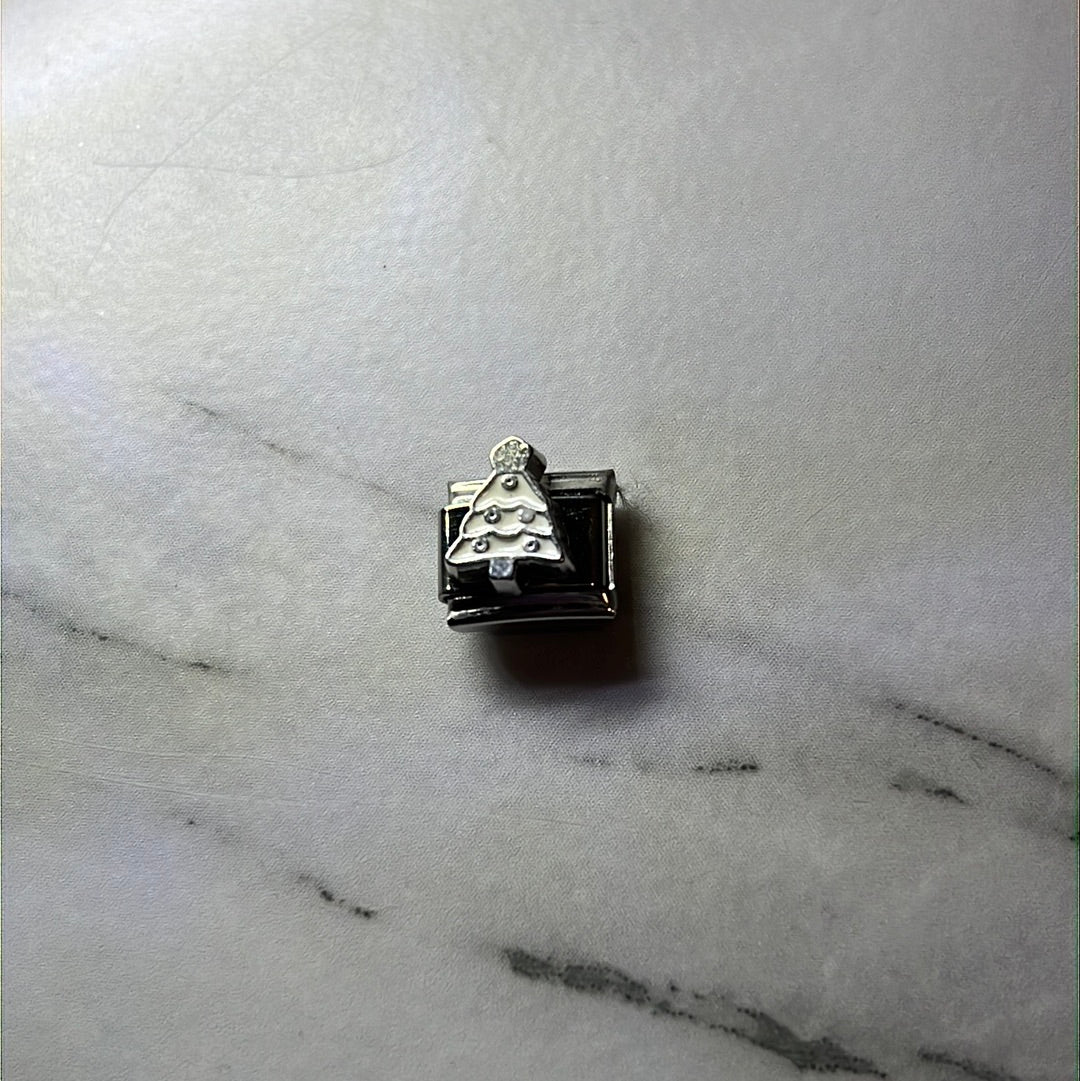 White Christmas Tree Italian Link Charm