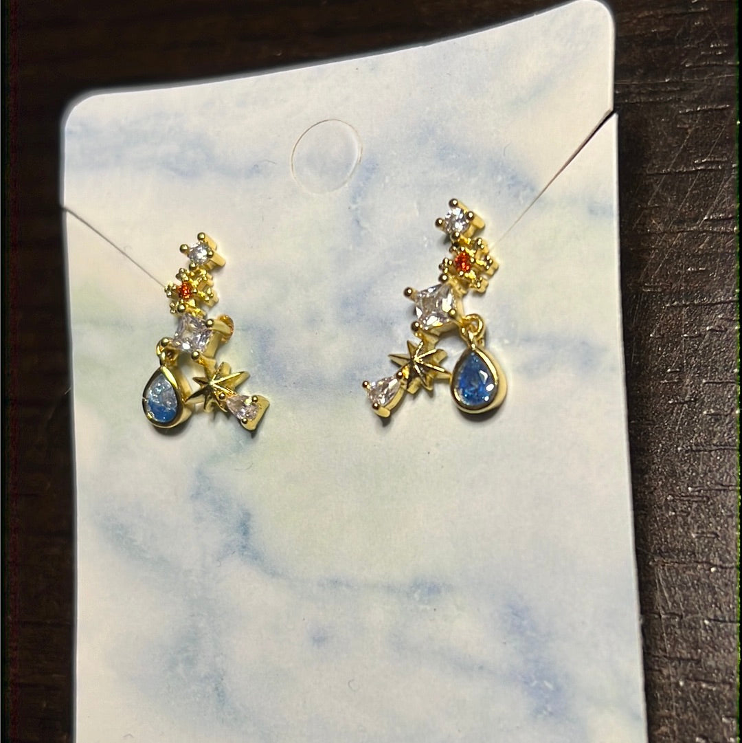 Cz Clouds Gold Stud Earrings