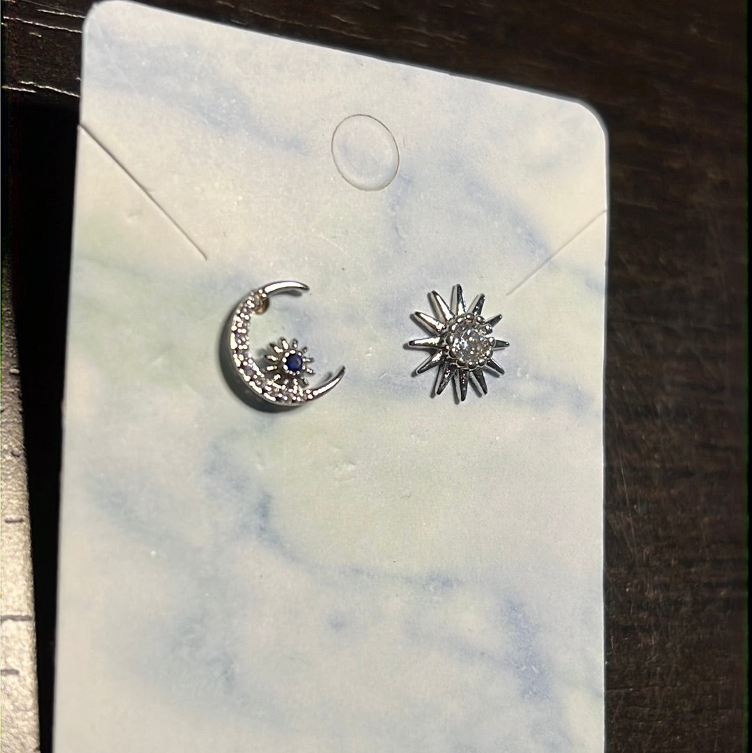 Cz Star & Moon Stud Earrings