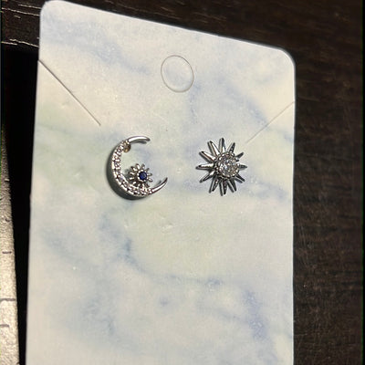 Cz Star & Moon Stud Earrings