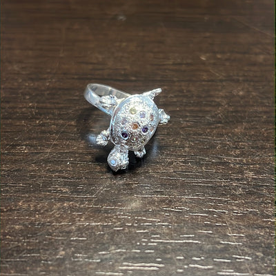 Dangle Cz Multicolor Turtle Ring
