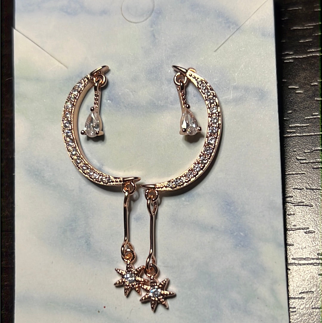 Rose Gold Cz Half Moon Stud Earrings