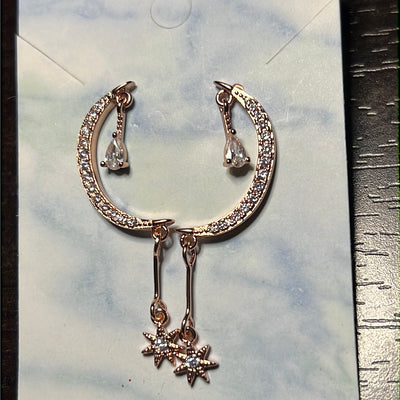 Rose Gold Cz Half Moon Stud Earrings