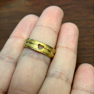 Gold Stamped Heart Ring In Stainless Steel
