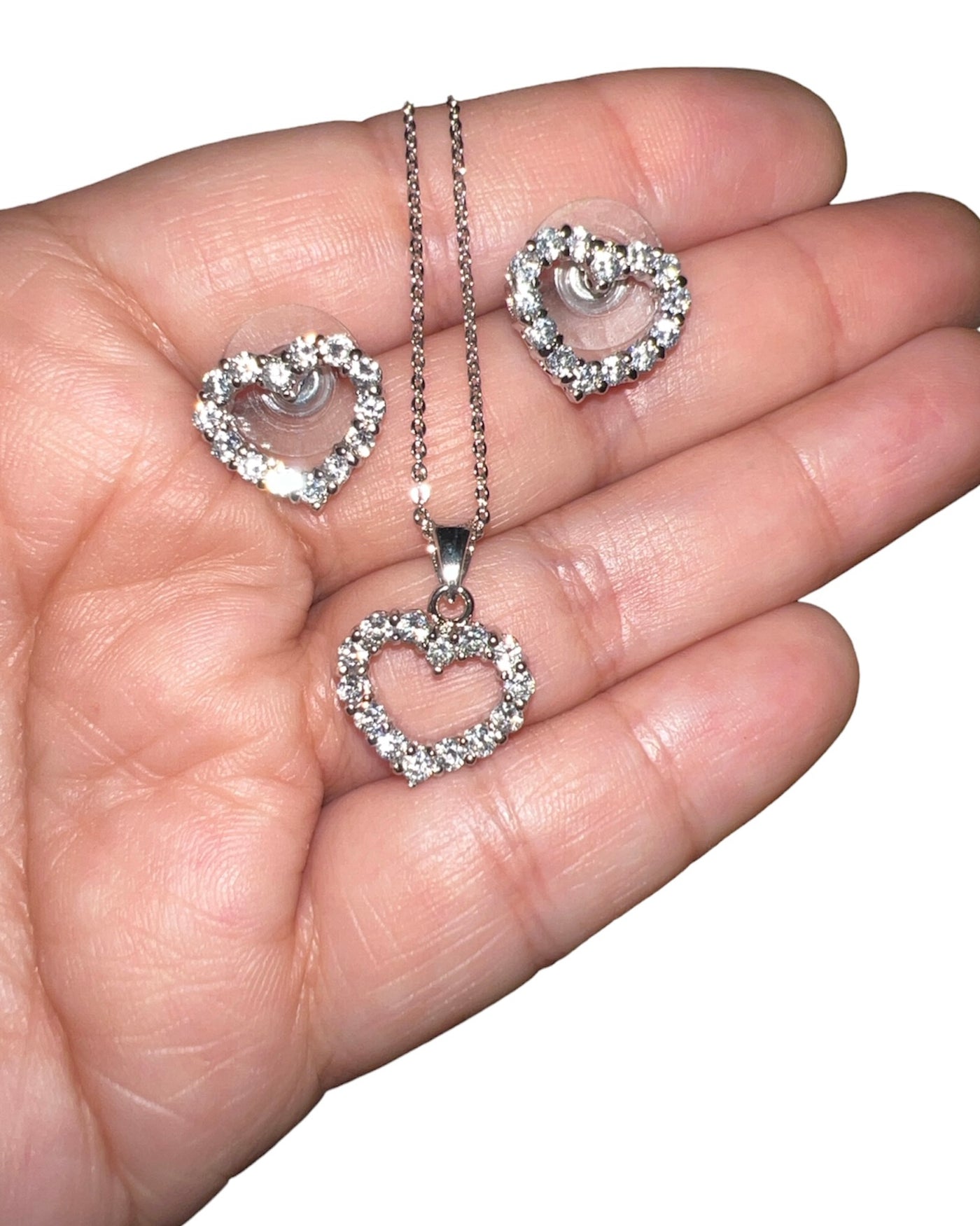 Cz Open Hearts Set Necklace & Earrings