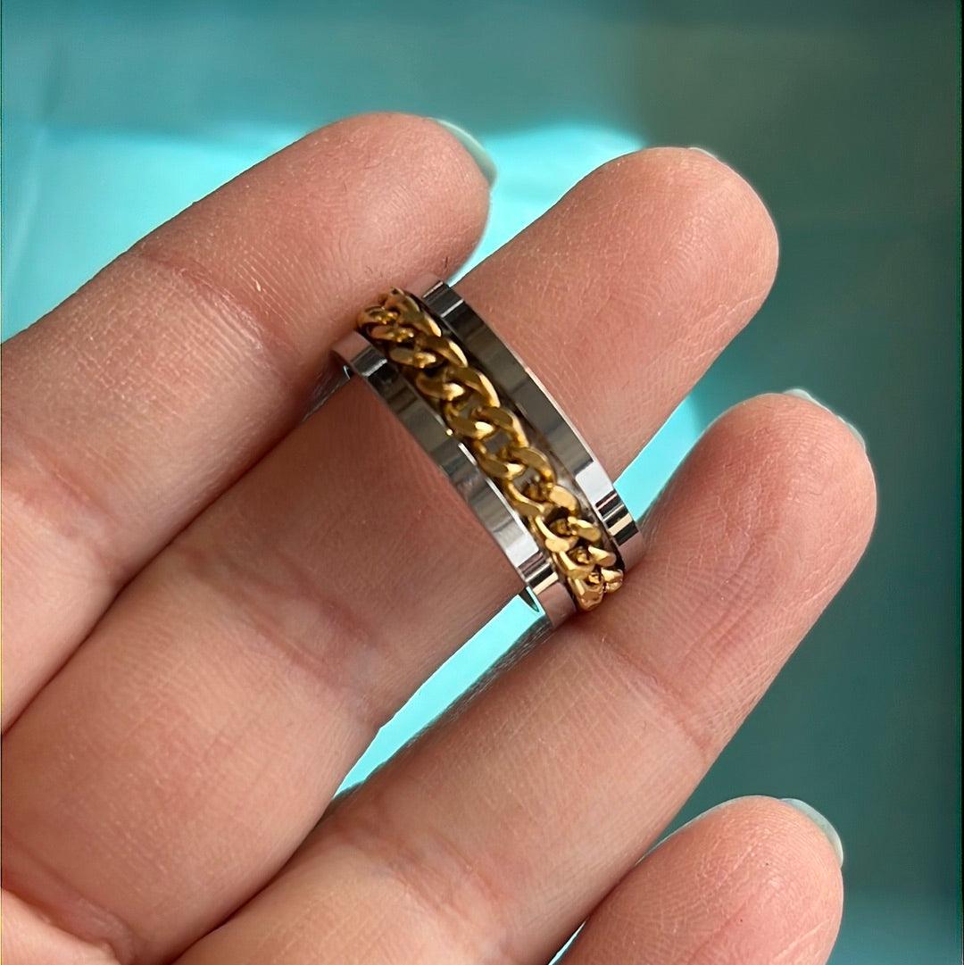 Gold Chain Silver Stainless Steel Ring