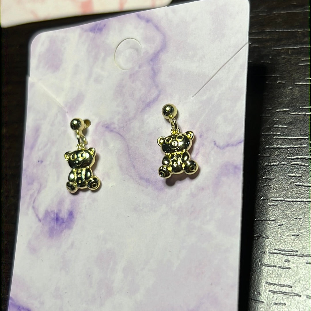 Gold Bear Dangle Earrings