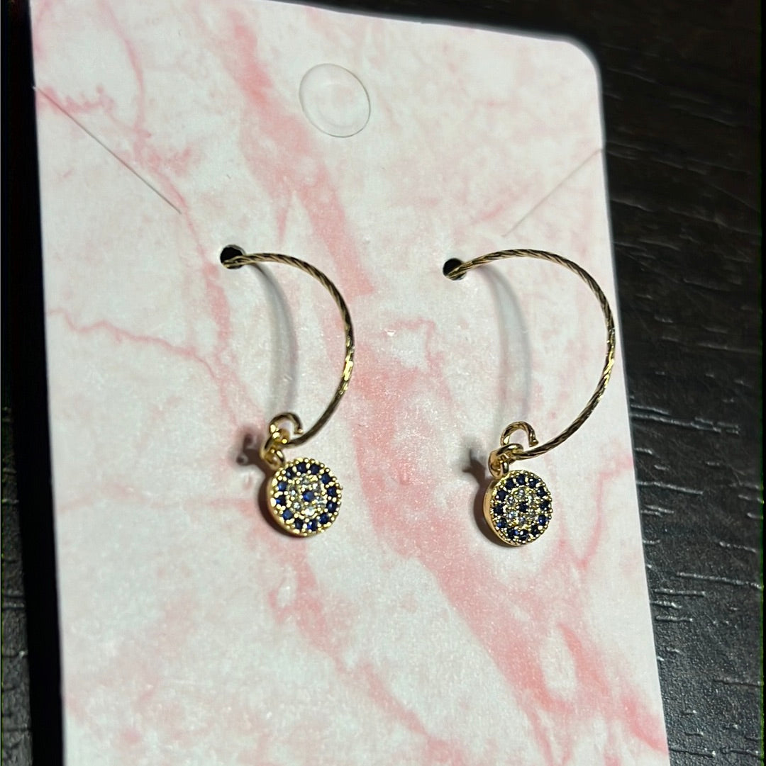 Cz Gold Blue Eye Insert Earrings