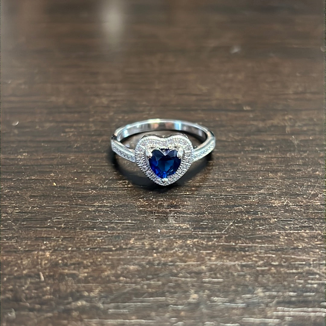 Cz Blue Heart Ring