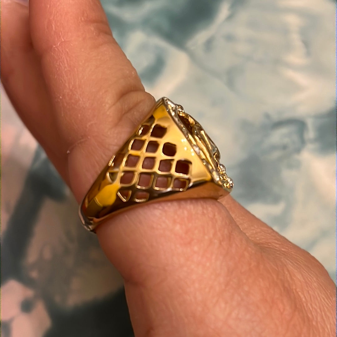 Gold Cz Horse Shoe Stainless Steel Ring