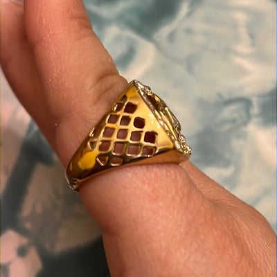 Gold Cz Horse Shoe Stainless Steel Ring