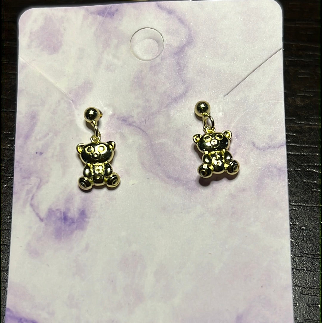 Gold Bear Dangle Earrings
