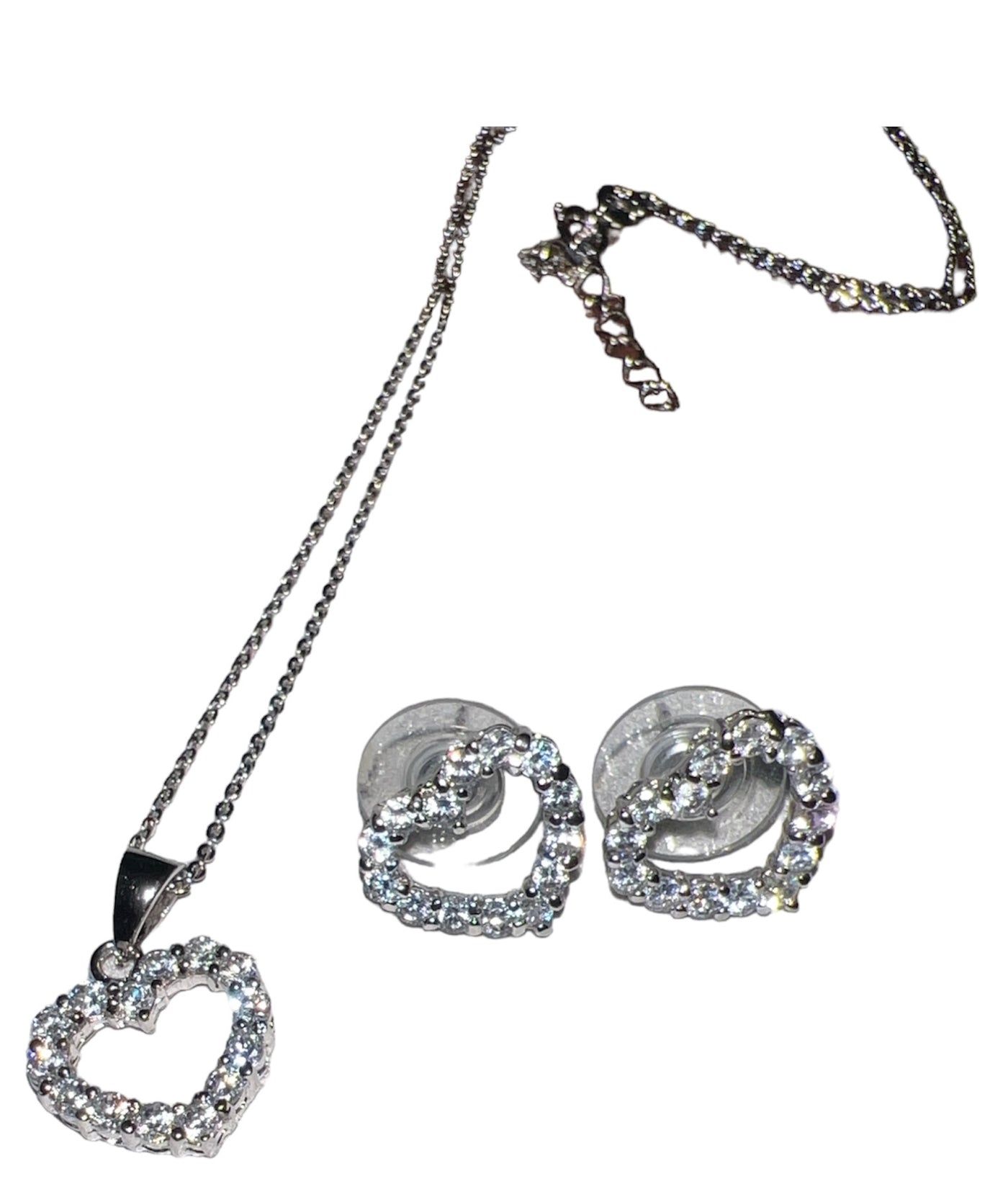 Cz Open Hearts Set Necklace & Earrings