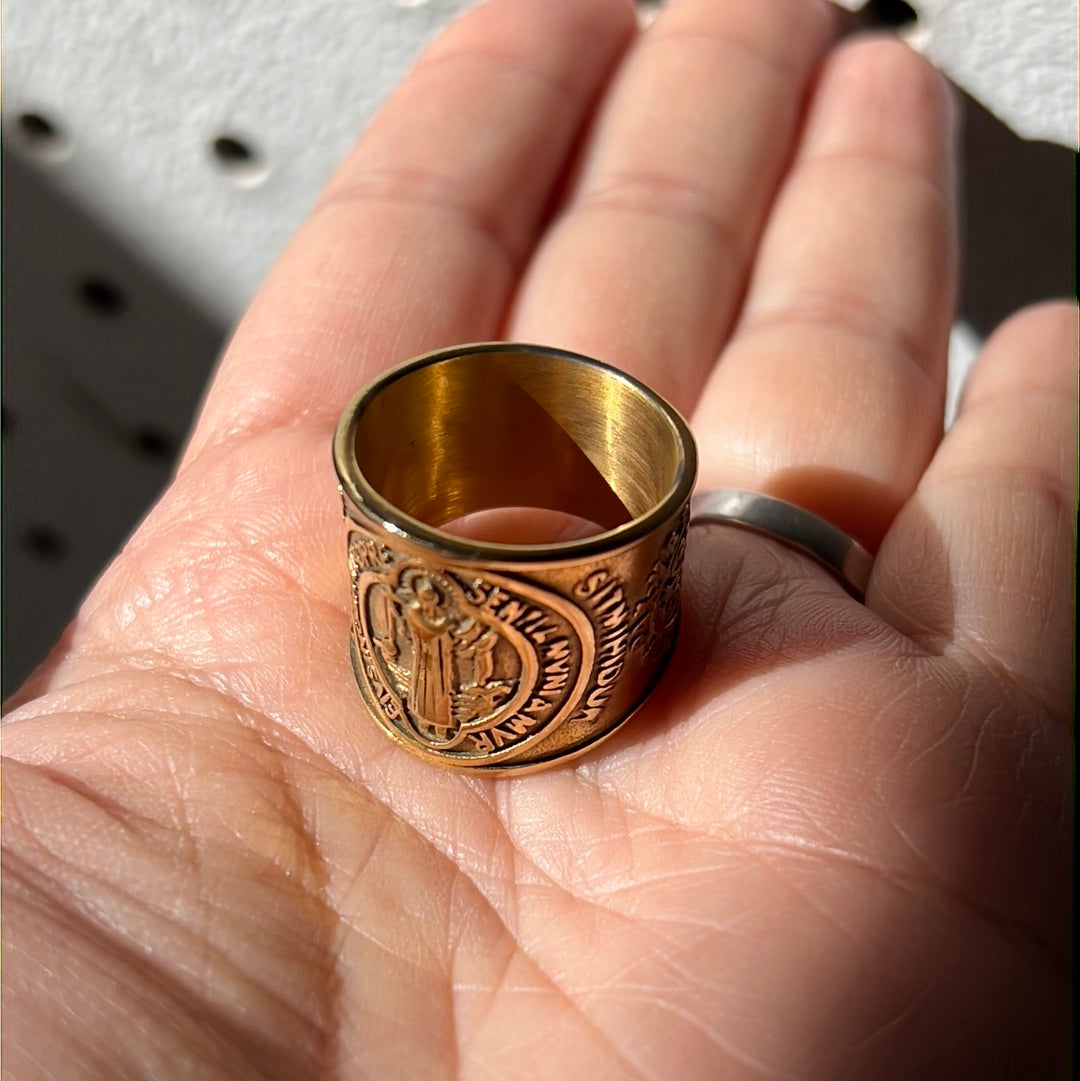 Gold St. Benedict Stainless Steel Ring