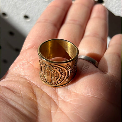 Gold St. Benedict Stainless Steel Ring