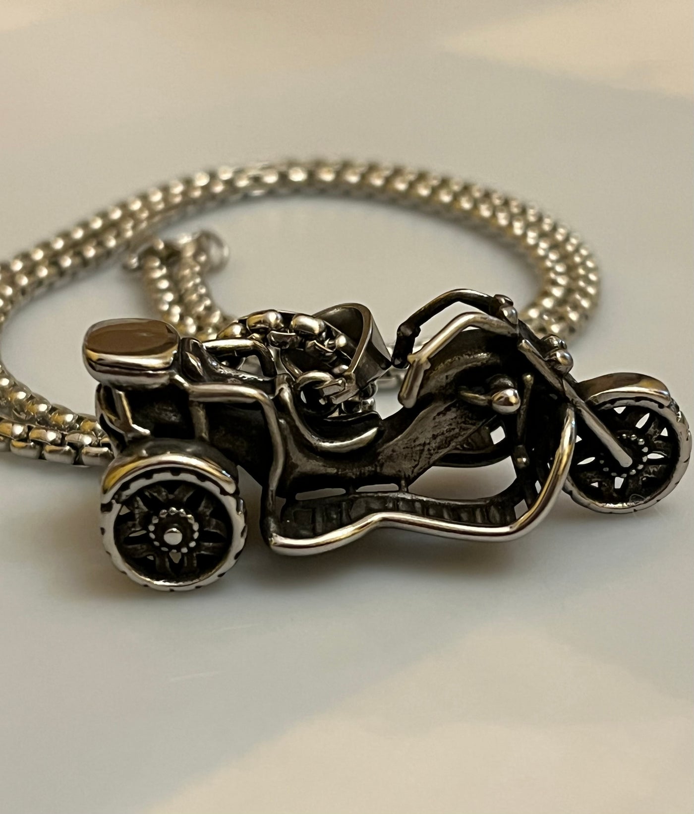 Motorcycle Bike Pendant Necklace in Stainless Steel