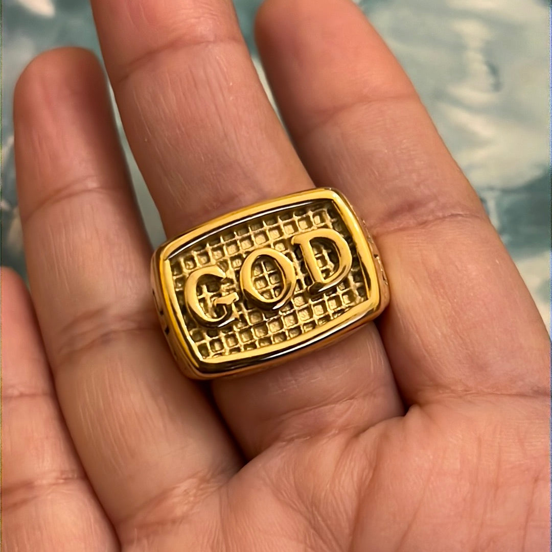 God in Gold over Stainless Steel Ring