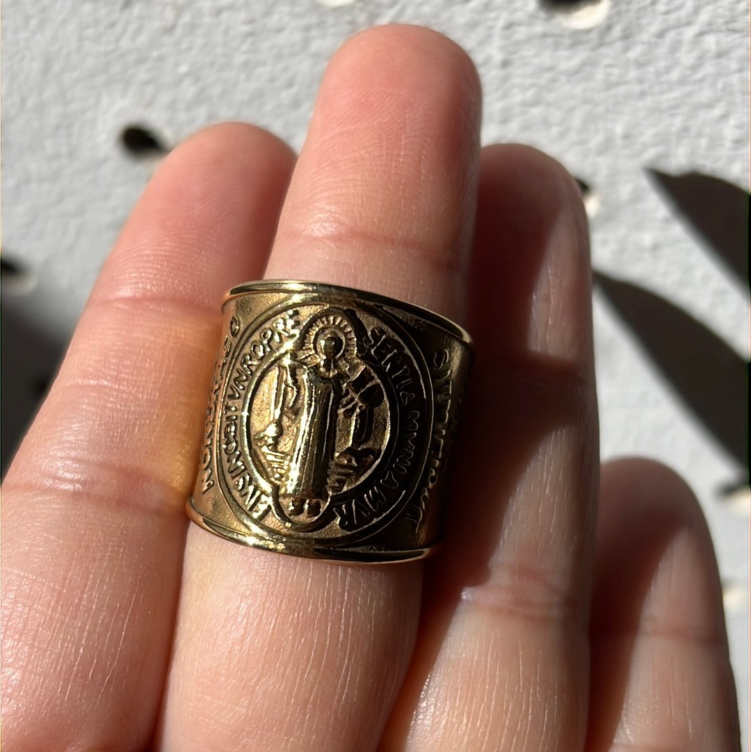 Gold St. Benedict Stainless Steel Ring