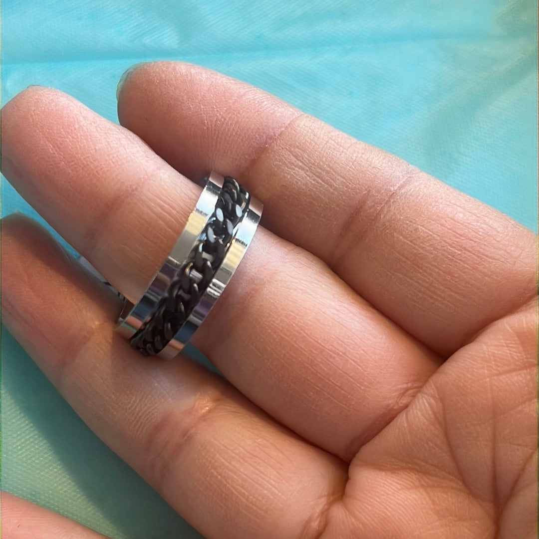Black Chain Silver Stainless Steel Ring