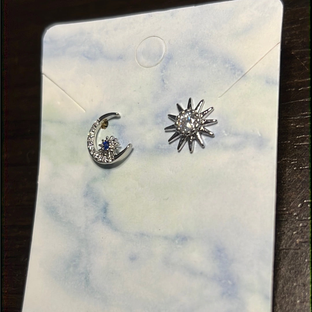 Cz Star & Moon Stud Earrings