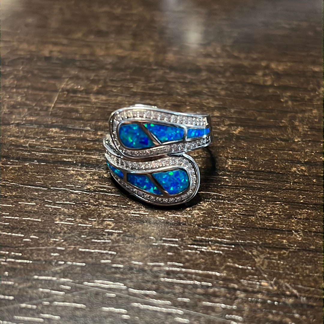Cz Blue Opal Design Ring