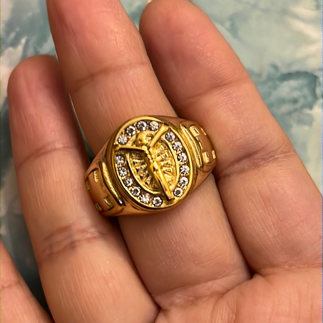 Jesús Christ Cz in Gold over Stainless Steel Ring