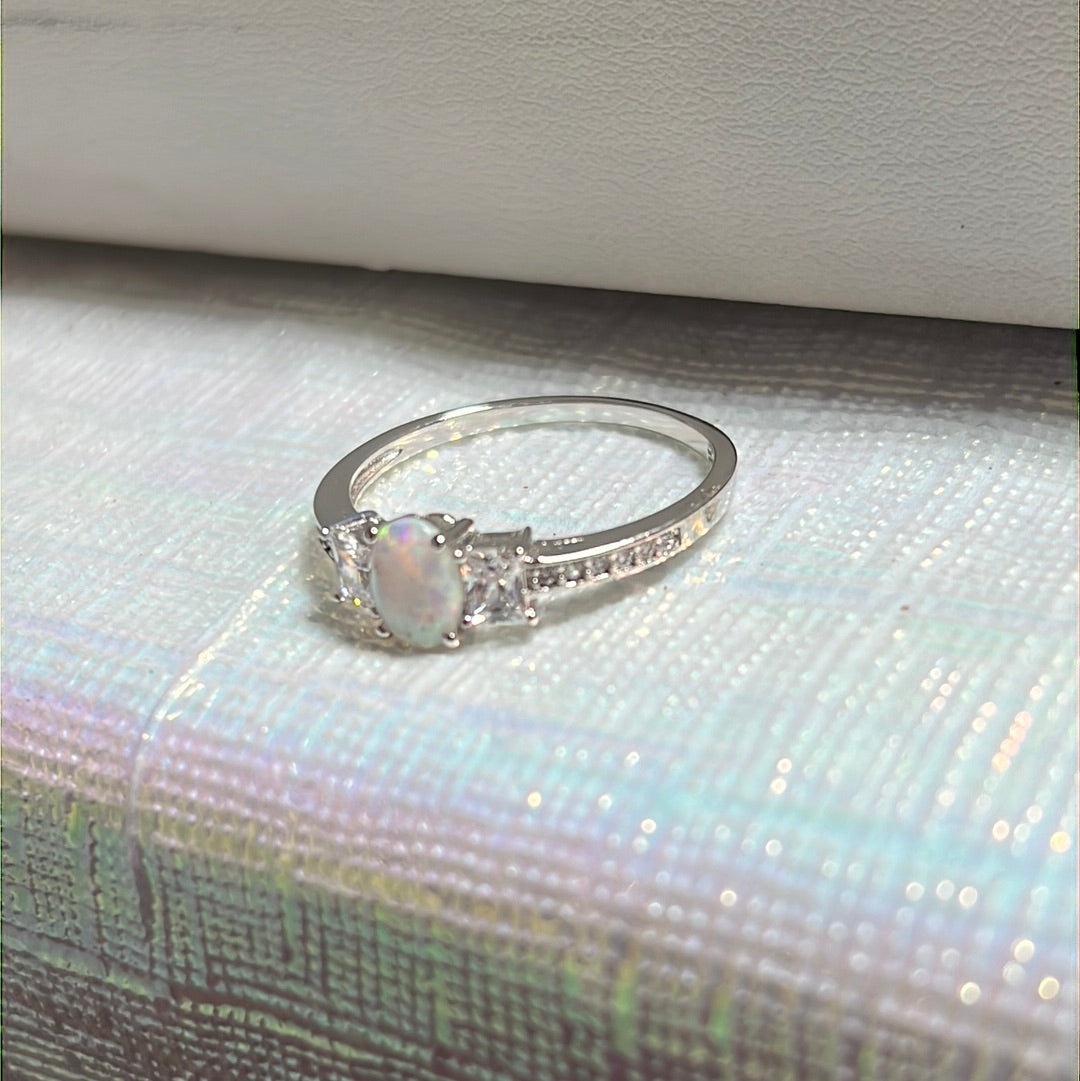 Cz White Opal Ring