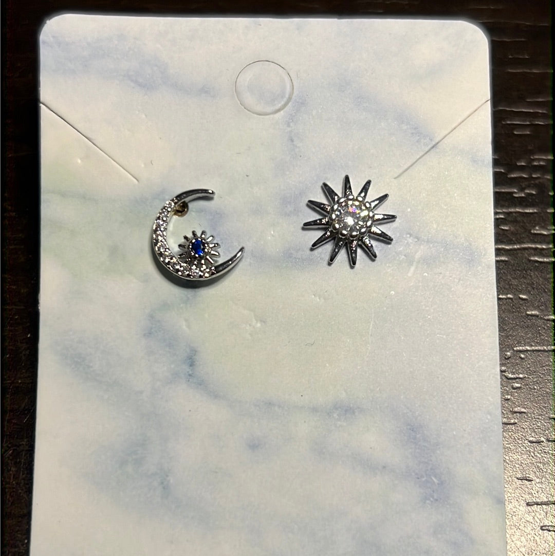 Cz Star & Moon Stud Earrings