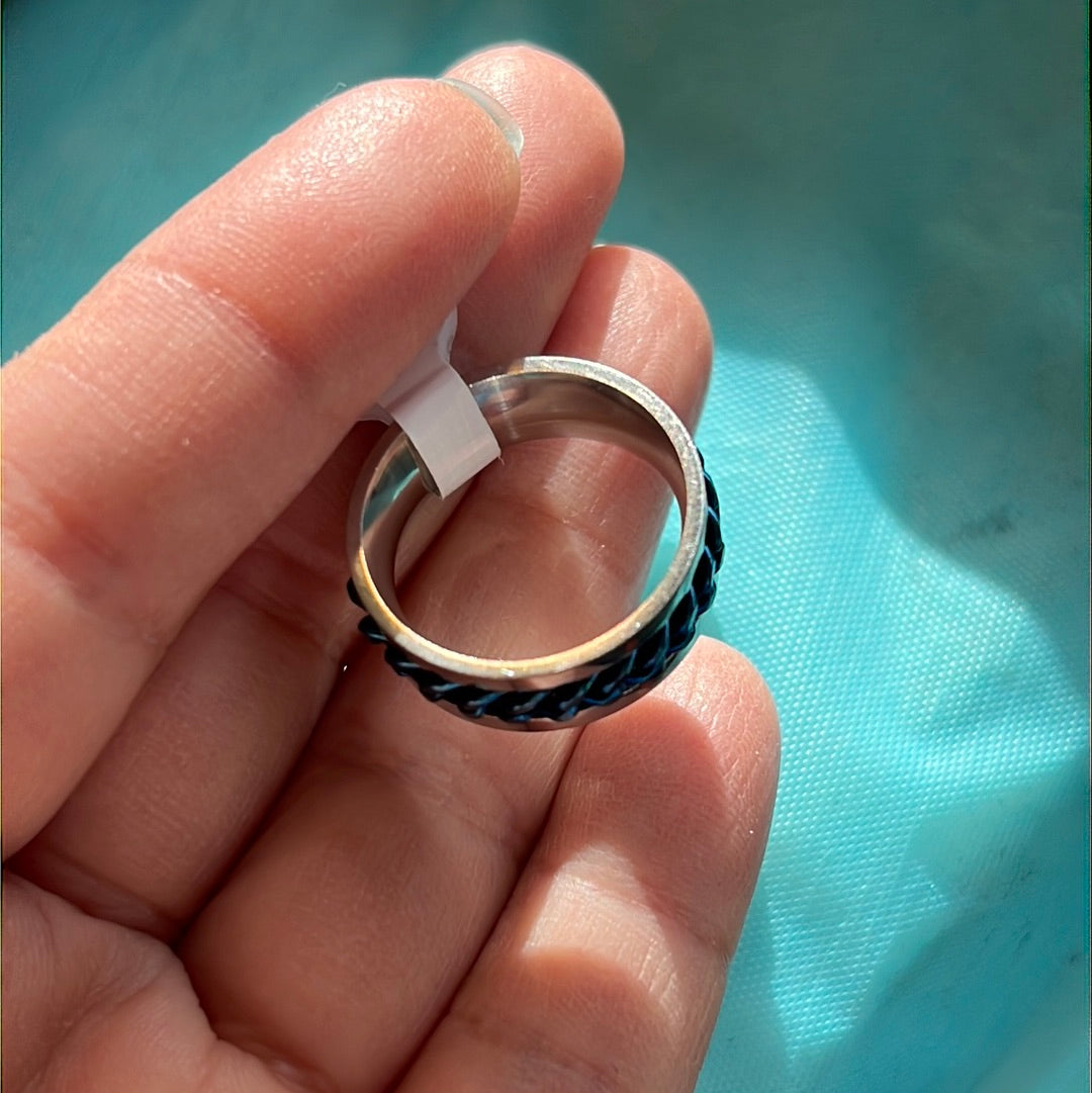 Blue Chain Silver Stainless Steel Ring