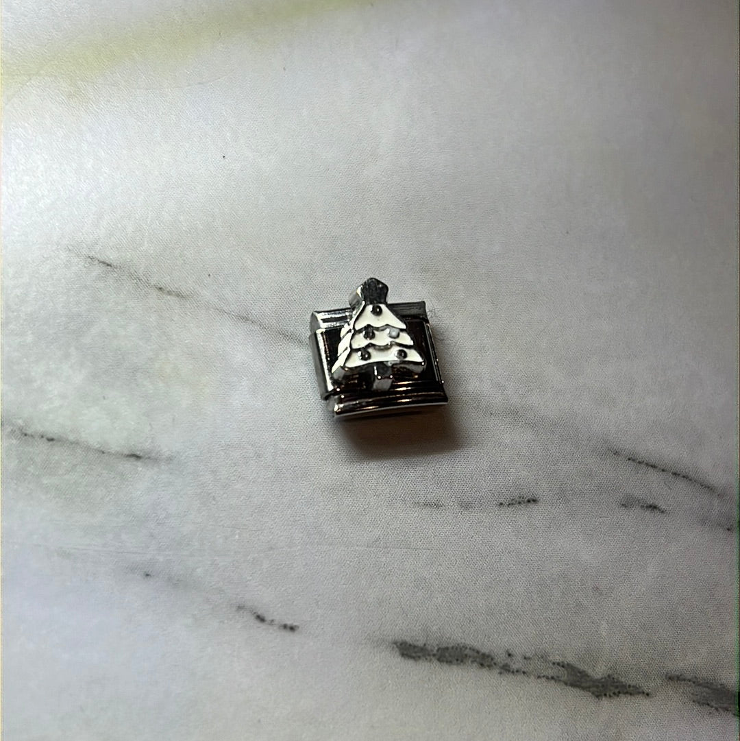 White Christmas Tree Italian Link Charm